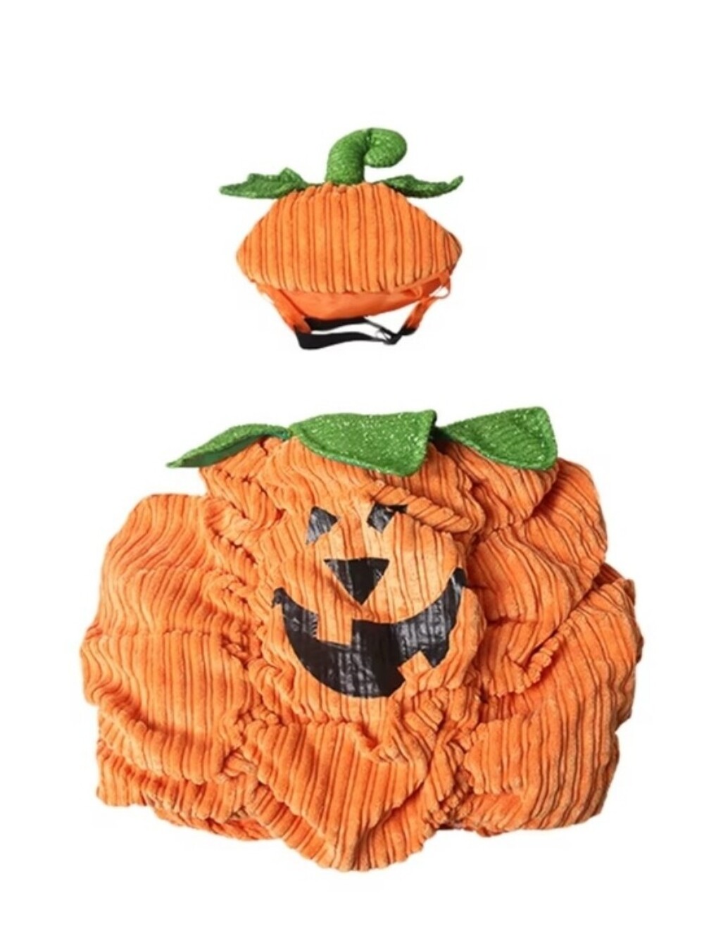 Orange Pumpkin Pet Costume with Green Leaf Hat NWT Size: M